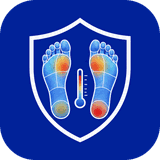 PodiaScan shield mark with zoned footprints and clinical thermometer